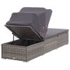 Sun Lounger with Canopy and Cushion Poly Rattan Gray(D0102HEJB17)