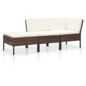 3 Piece Garden Lounge Set with Cushions Poly Rattan Brown(D0102HEJZ5W)