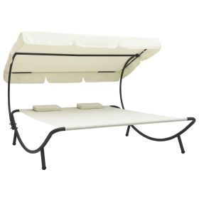 Outdoor Lounge Bed with Canopy and Pillows Cream White(D0102HEJYF7)