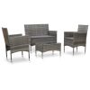4 Piece Garden Lounge Set with Cushions Poly Rattan Gray(D0102HEJCE7)
