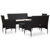 5 Piece Garden Lounge Set With Cushions Poly Rattan Black(D0102HEJCPW)