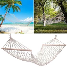 Outdoor Wood Pole Cotton Rope Hammock Garden Patio Yard Hanging Sleep Bed(D0102HHJHNW)