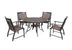 Outdoor 5 Piece Dining Set Patio Furniture w/ 4pcs Sling Chair & 1pc 48inch Tempered Glass Top Table(D0102HPY5JW)
