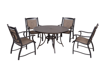 Outdoor 5 Piece Dining Set Patio Furniture w/ 4pcs Sling Chair & 1pc 48inch Tempered Glass Top Table(D0102HPY5JW)