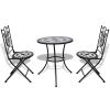 3 Piece Bistro Set Ceramic Tile Black and White(D0102HE0ZE7)