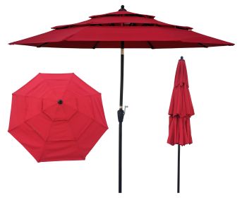 9Ft 3-Tiers Outdoor Patio Umbrella with Crank and tilt and Wind Vents for Garden Deck Backyard Pool Shade Outside Deck Swimming Pool RT(D0102HEBEWY)