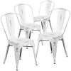 Commercial Grade 4 Pack Distressed Metal Indoor-Outdoor Stackable Chair(D0102HEI41W)