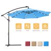 10 FT Solar LED Patio Outdoor Umbrella Hanging Cantilever Umbrella Offset Umbrella Easy Open Adustment with 24 LED Lights -blue(D0102HEBERV)