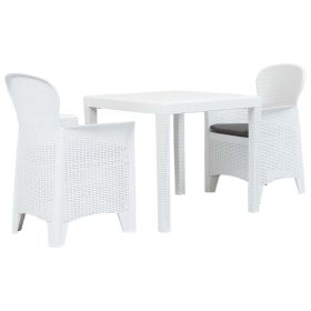 3 Piece Bistro Set Plastic White Rattan Look(D0102HE0WYA)