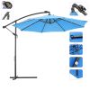10 FT Solar LED Patio Outdoor Umbrella Hanging Cantilever Umbrella Offset Umbrella Easy Open Adustment with 24 LED Lights -blue(D0102HEBERV)