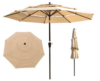9Ft 3-Tiers Outdoor Patio Umbrella with Crank and tilt and Wind Vents for Garden Deck Backyard Pool Shade Outside Deck Swimming Pool RT(D0102HEBEWG)