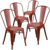 Commercial Grade 4 Pack Distressed Metal Indoor-Outdoor Stackable Chair(D0102HEI41V)