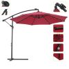 10 FT Solar LED Patio Outdoor Umbrella Hanging Cantilever Umbrella Offset Umbrella Easy Open Adustment with 24 LED Lights - Burgundy(D0102HEBE5Y)