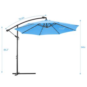 10 FT Solar LED Patio Outdoor Umbrella Hanging Cantilever Umbrella Offset Umbrella Easy Open Adustment with 24 LED Lights -blue(D0102HEBERV)