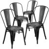 Commercial Grade 4 Pack Distressed Metal Indoor-Outdoor Stackable Chair(D0102HEI4CW)
