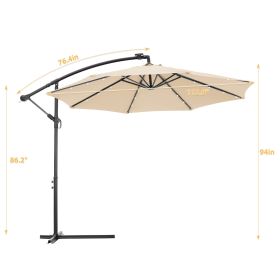 10 FT Solar LED Patio Outdoor Umbrella Hanging Cantilever Umbrella Offset Umbrella Easy Open Adustment with 24 LED Lights - tan(D0102HEBE5U)