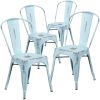 Commercial Grade 4 Pack Distressed Metal Indoor-Outdoor Stackable Chair(D0102HEI4BG)