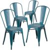 Commercial Grade 4 Pack Distressed Metal Indoor-Outdoor Stackable Chair(D0102HEI4BU)