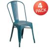 Commercial Grade 4 Pack Distressed Metal Indoor-Outdoor Stackable Chair(D0102HEI4BU)