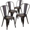 Commercial Grade 4 Pack Distressed Metal Indoor-Outdoor Stackable Chair(D0102HEI4B7)