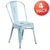Commercial Grade 4 Pack Distressed Metal Indoor-Outdoor Stackable Chair(D0102HEI4BG)