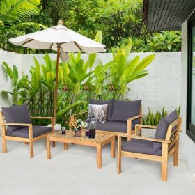 4 Pieces Patio Acacia Wood Thick Cushion Loveseat Sofa Set(D0102HP8XNU)