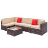 Outdoor Fully Equipped Weaving Rattan Sofa Set with 2pcs Corner Sofas & 3pcs Single Sofas & 1 pcs Coffee Table  XH(D0102HE4F8G)