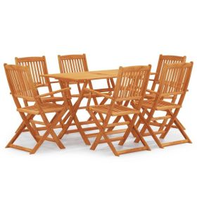 7 Piece Folding Outdoor Dining Set Solid Eucalyptus Wood(D0102HPZLJW)