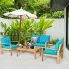 4 Pieces Patio Acacia Wood Thick Cushion Loveseat Sofa Set(D0102HP8X4V)