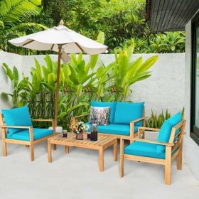 4 Pieces Patio Acacia Wood Thick Cushion Loveseat Sofa Set(D0102HP8X4V)
