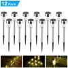12 Pcs LED Stainless Steel Outdoor Garden Solar Lights for Pathway Walkway Patio Yard Lawn Cool White XH(D0102HPZYBG)