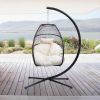 Hanging Egg Swing Chair with Stand Hammock Chair with Soft Cushion and Pillow for Backyard, Garden, Patio XH(D0102HEBL2W)
