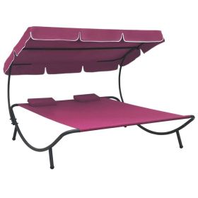 Outdoor Lounge Bed with Canopy and Pillows Pink(D0102HHHWF2)