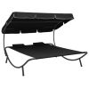 Outdoor Lounge Bed with Canopy and Pillows Black(D0102HHHWUJ)