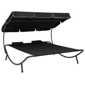 Outdoor Lounge Bed with Canopy and Pillows Black(D0102HHHWUJ)