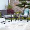 Grand patio 3 Piece Outdoor Bistro Set with Cushioned Wicker Spring Chairs and Metal Side Table(D0102HEBJNA)