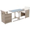 3 Piece Bistro Set with Cushions Poly Rattan Beige(D0102HEJS1A)