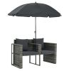 2 Seater Garden Sofa with Cushions and Parasol Gray Poly Rattan(D0102HEJLUA)