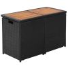 3 Piece Bistro Set with Cushions Poly Rattan Black(D0102HEJS1V)