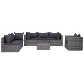 7 Piece Garden Sofa Set with Cushions & Pillows Poly Rattan Gray(D0102HEJQ4U)
