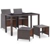 5 Piece Outdoor Dining Set with Cushions Poly Rattan Brown(D0102HEJSJV)