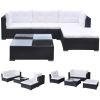 5 Piece Garden Lounge Set with Cushions Poly Rattan Black(D0102HEJAVV)