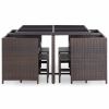 9 Piece Outdoor Dining Set with Cushions Poly Rattan Brown(D0102HEJSJW)