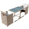 3 Piece Bistro Set with Cushions Poly Rattan Beige(D0102HEJS1A)