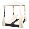 Double Sun Lounger with Curtains Poly Rattan Black(D0102HEJI7W)