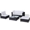 5 Piece Garden Lounge Set with Cushions Poly Rattan Black(D0102HEJAVV)