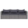 3 Piece Garden Sofa Set with Cushions Gray Poly Rattan(D0102HEJQUG)