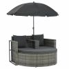 2 Seater Garden Sofa with Cushions and Parasol Gray Poly Rattan(D0102HEJLUA)