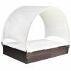 Double Sun Lounger with Canopy Poly Rattan Brown(D0102HEJ95W)