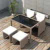 5 Piece Outdoor Dining Set with Cushions Poly Rattan Beige(D0102HEJSYV)